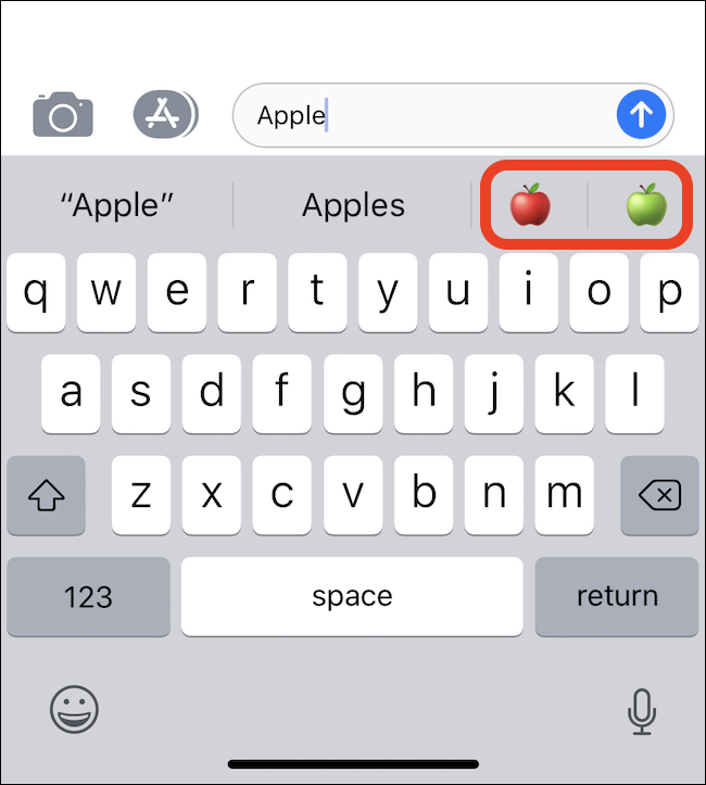 typing Apple causes apple emoji to show up on QuickType bar