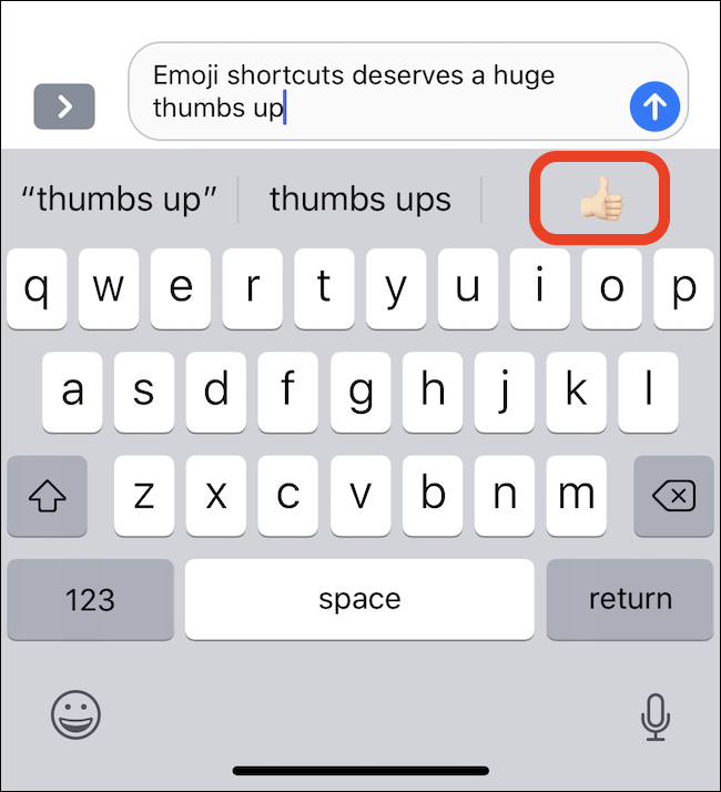 typing thumbs up causes thumbs up emoji to appear