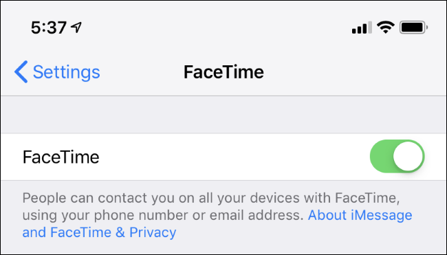 FaceTime settings on iPhone