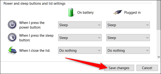 After you're satisfied with the settings for On Battery and Plugged In, click Save Changes